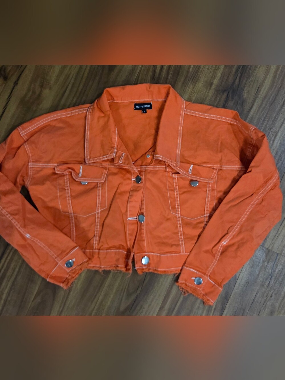PrettyLittleThing Orange Cropped Denim Jacket – Size 10